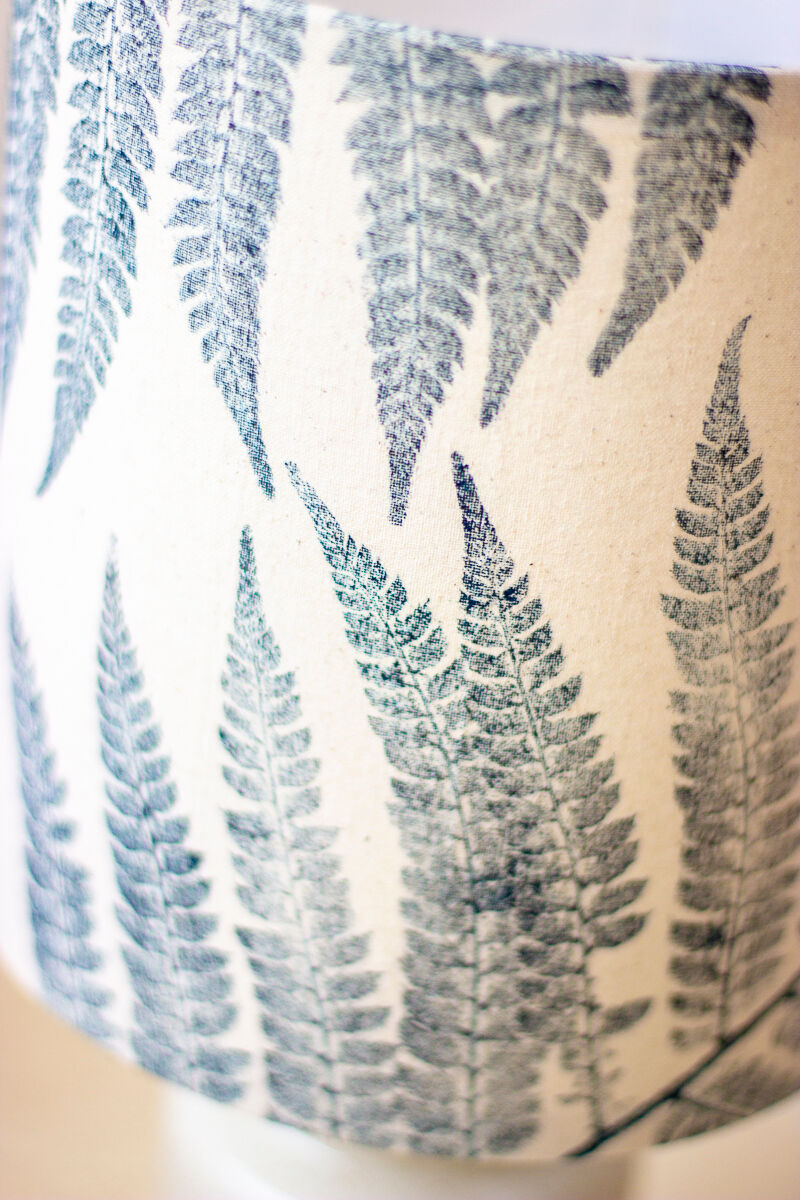 Speckled white enamelled mustard pot lamp - fern pattern