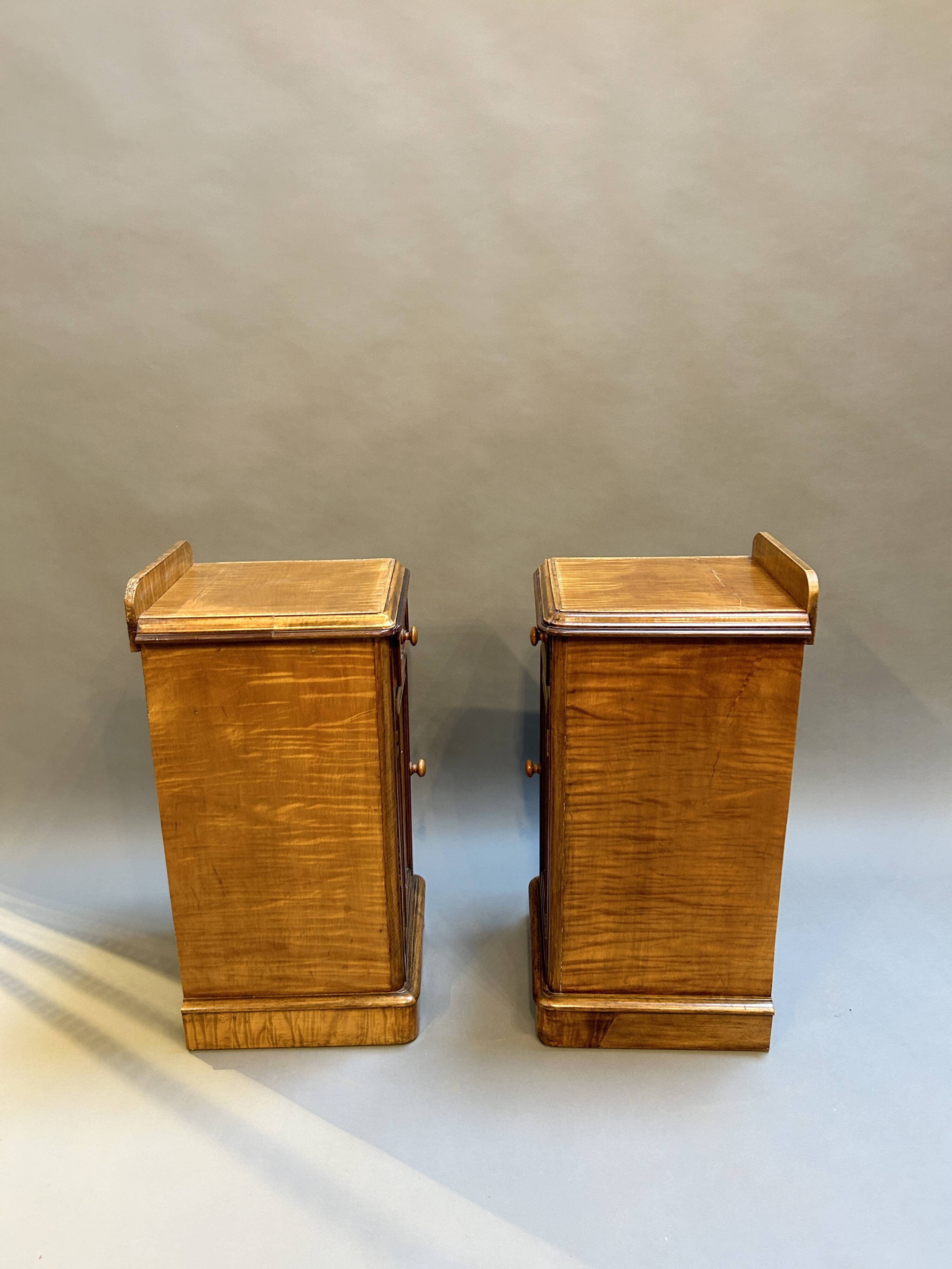 Pair Victorian satinwood bedside cabinets