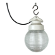 Industrial white porcelain pendant light with ribbed glass, 1970s