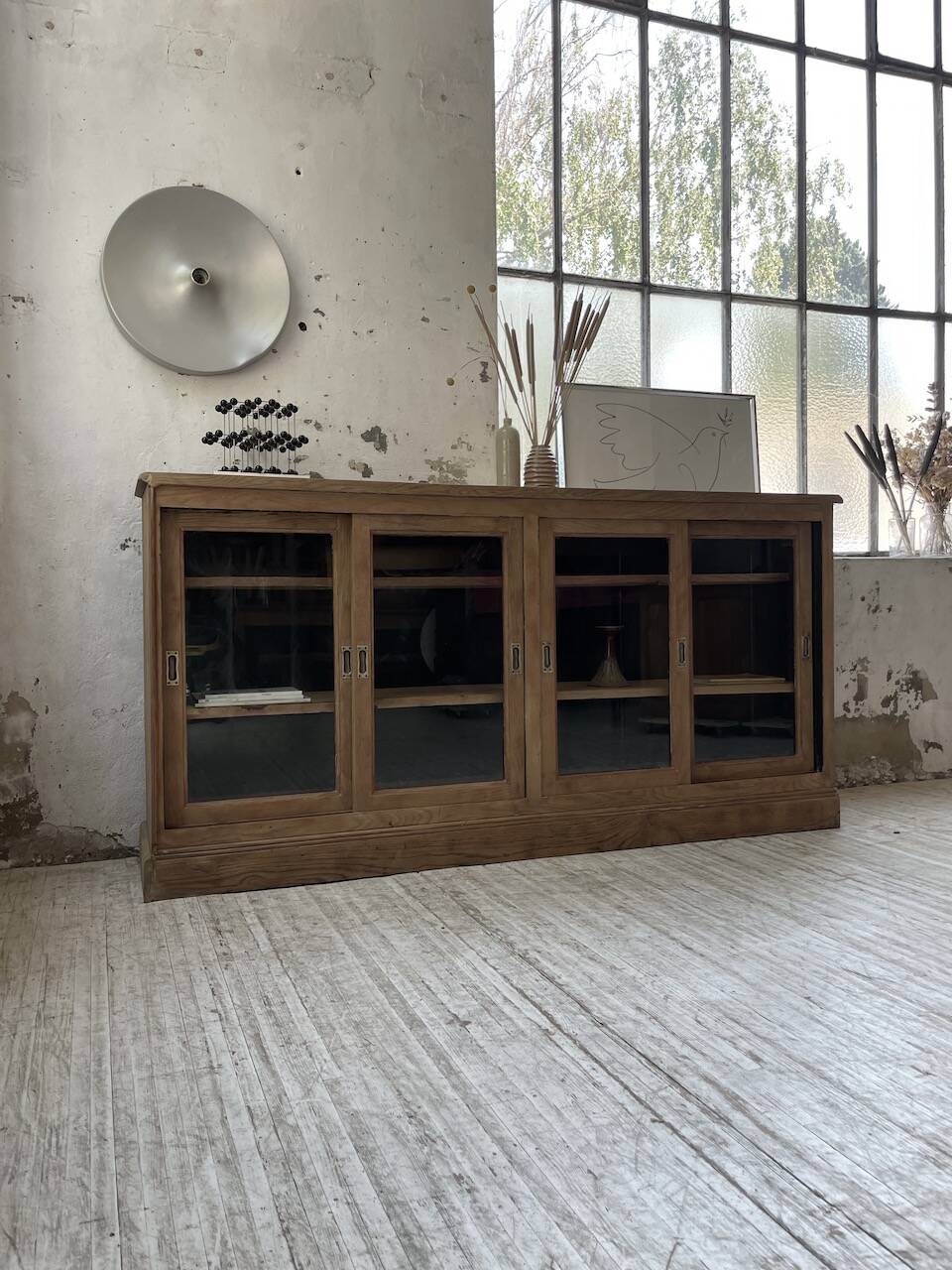 Oak sideboard with glass doors