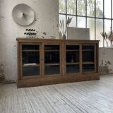 Enfilade meuble de métier chêne portes vitrées