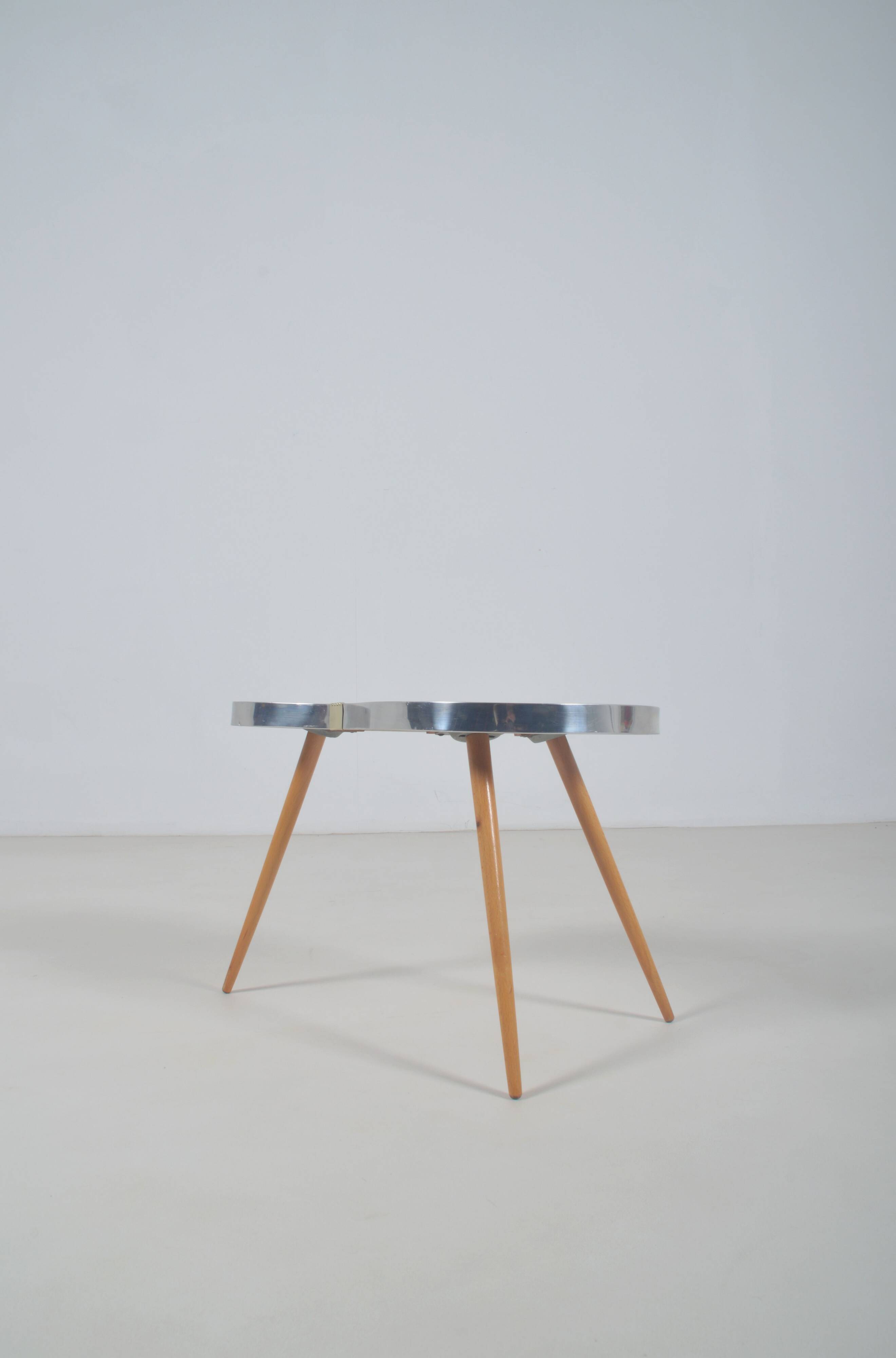 Kidney-shaped vintage side table with handmade ray pattern, 1960s