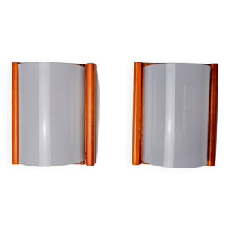 Pair of pine and methacrylate wall lights, spain 1980