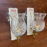 Pair of cut glass and Limoges porcelain wall sconces