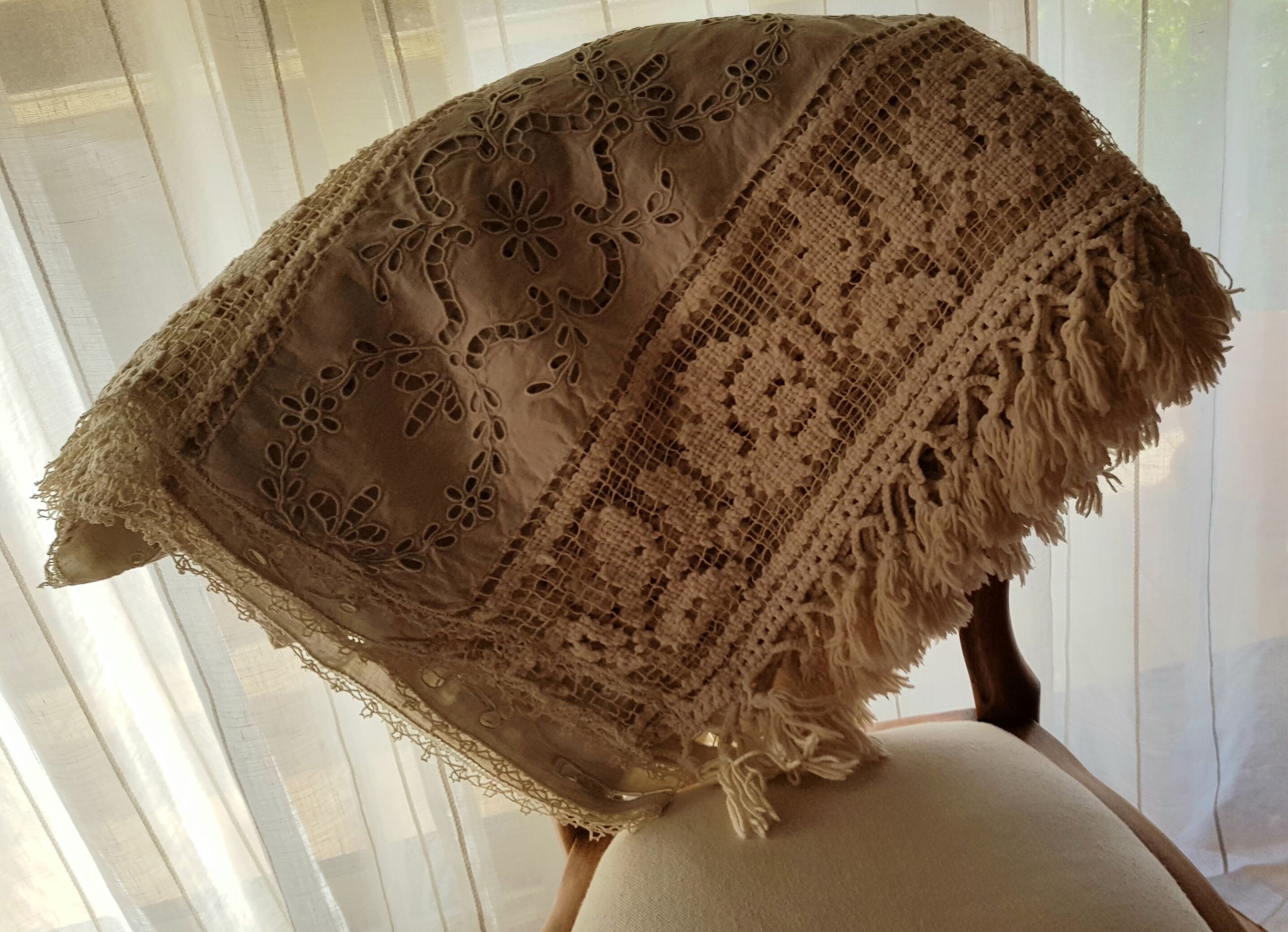 Old embroidery and crochet bedspread