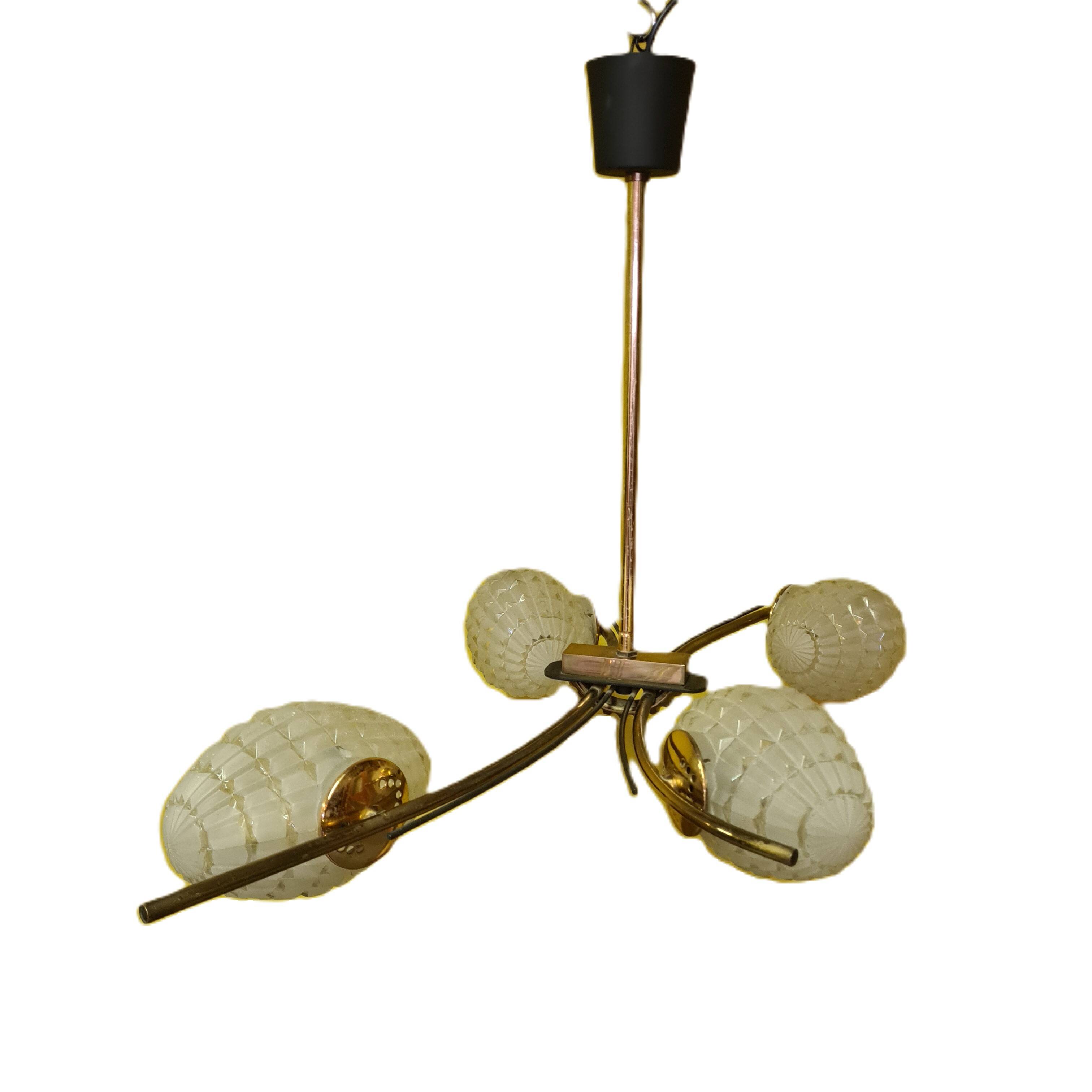 French Design Hanging Lamp With Glass, 1960s