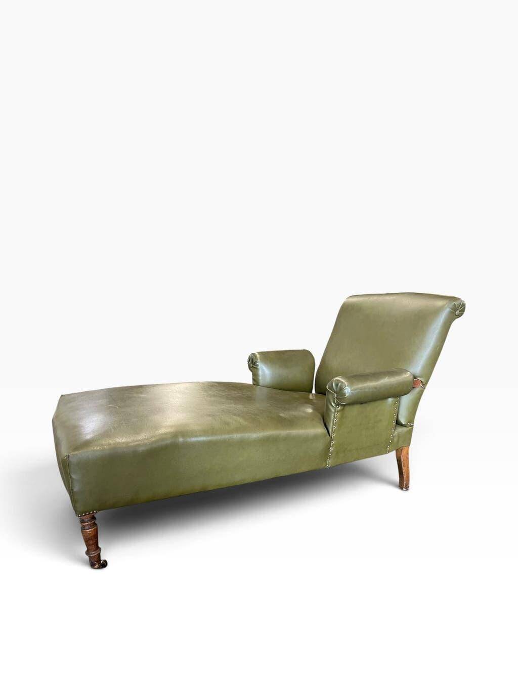 Chaise longue / fauteuil / chaise longue vintage en similicuir vert.