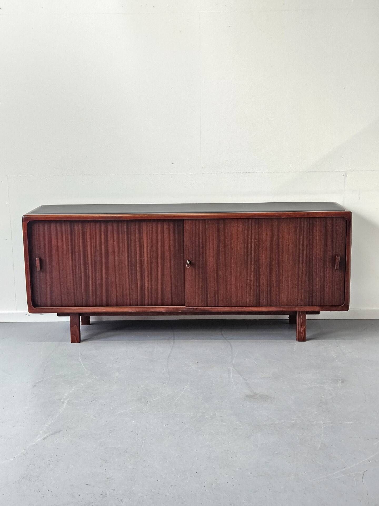 Enfilade vintage design en teck et cuir , années 70