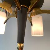 Lustre en laiton et teck