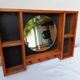Étagère bois miroir rond année 80