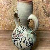 Hand-painted terracotta amphora, 60's design, signed "tm", vintage