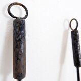 Large Wrought Iron Hammered Fireplace Tool Set: H 127cm