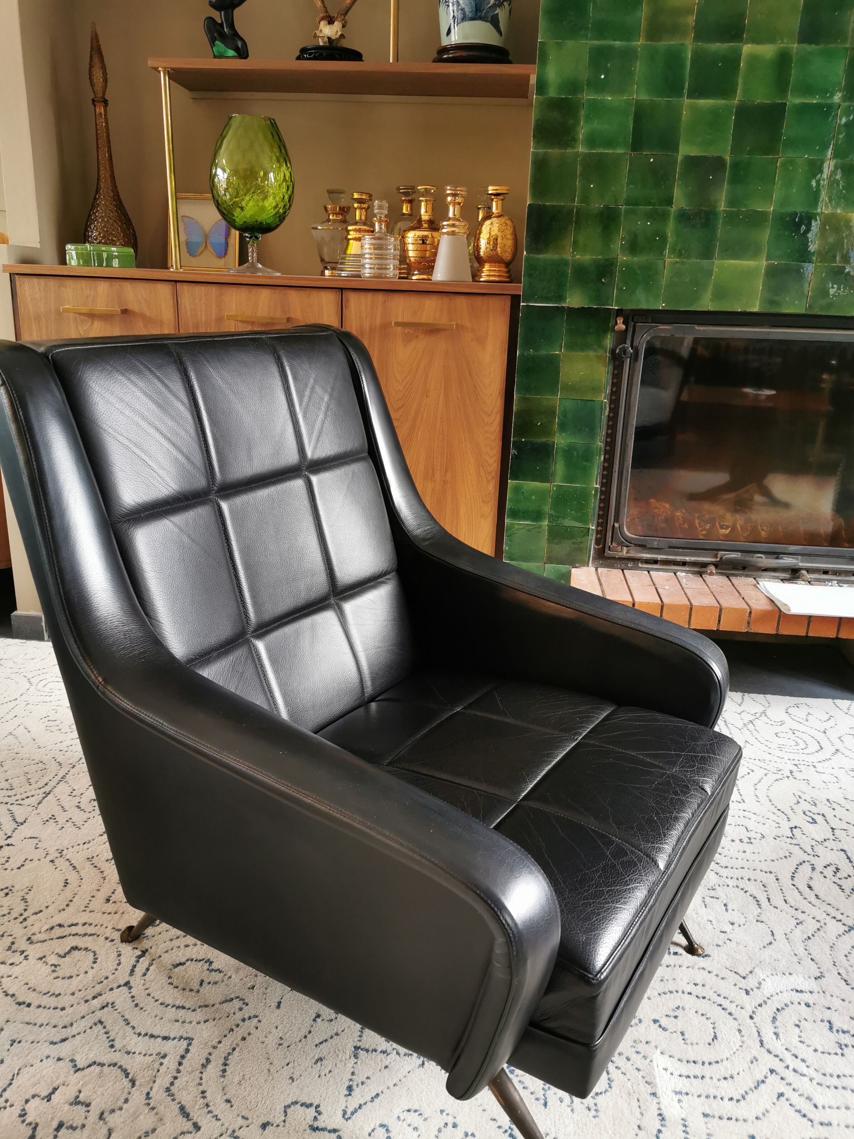 Vintage 1970s black leather armchair