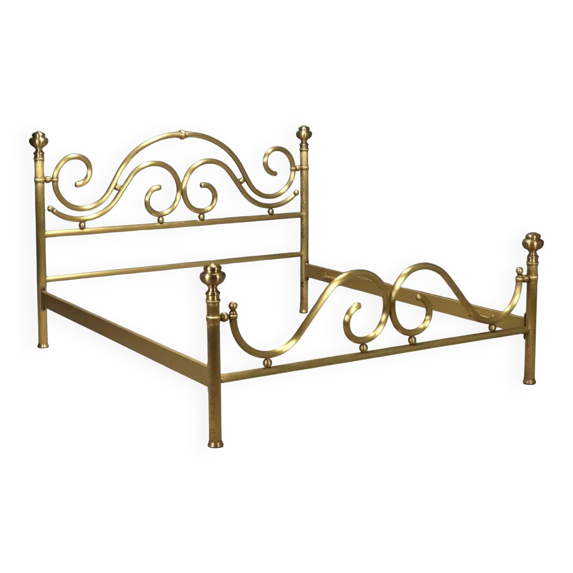 Antique double bed with brass decorations, Italy, 20th century