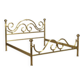 Antique double bed with brass decorations, Italy, 20th century