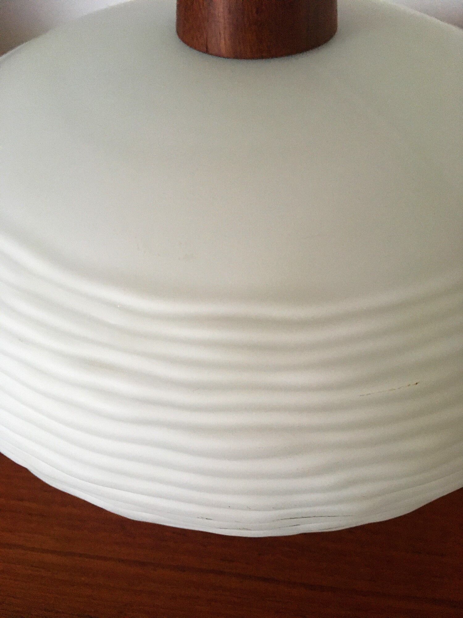 Vintage opaline and teak pendant lamp by Louis Kalff for Philips 1960