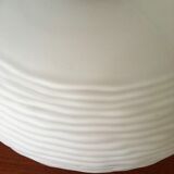 Vintage opaline and teak pendant lamp by Louis Kalff for Philips 1960