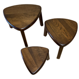 Brutalist oak organic curved oval side or nesting tables, Dutch ca 1960