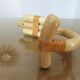 Wooden wall coat door hook with leather straps 60s 70s