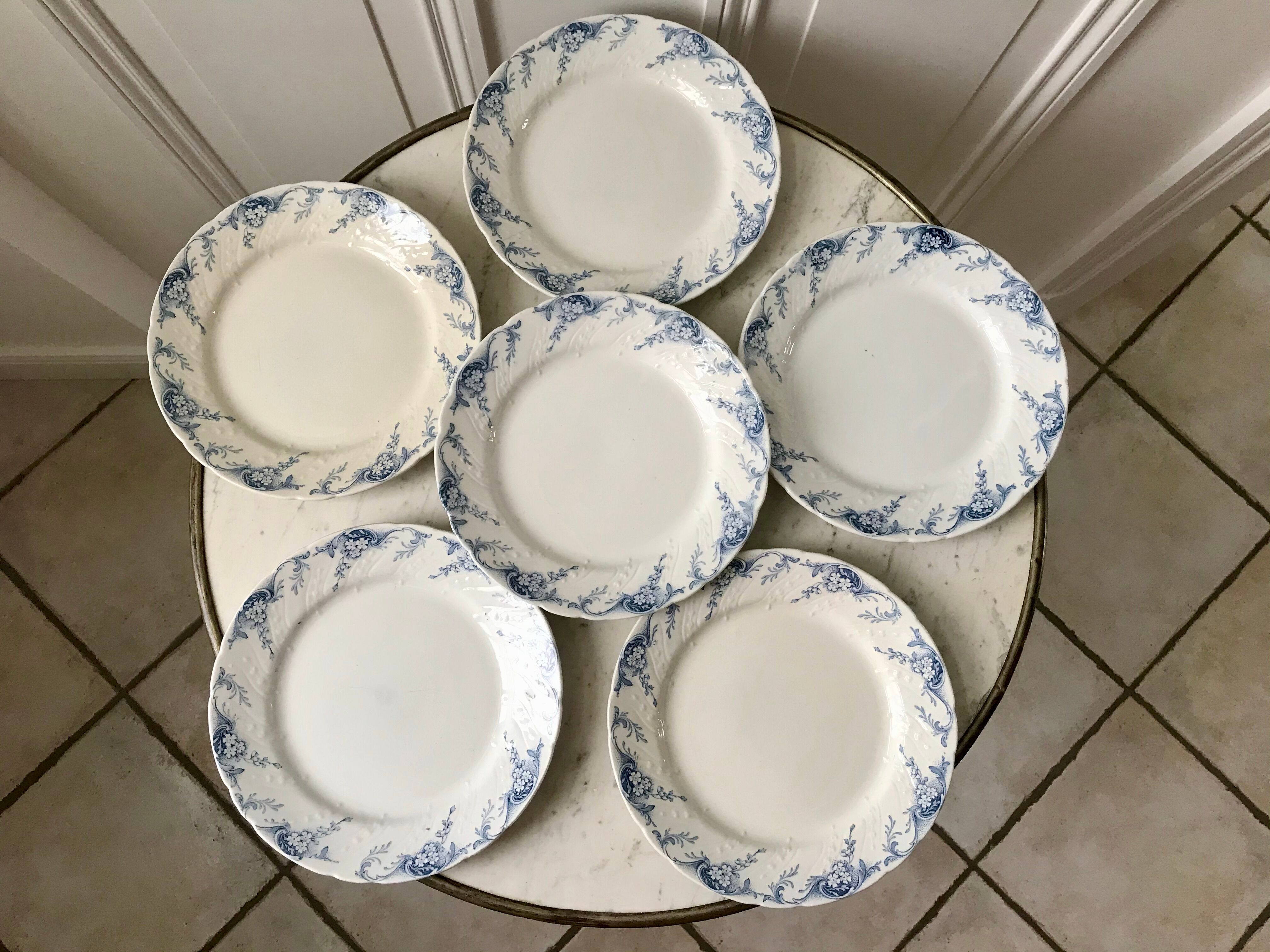 set of 6 flat plates in Terre de Fer K&G Lunéville model "Angèle" late nineteenth
