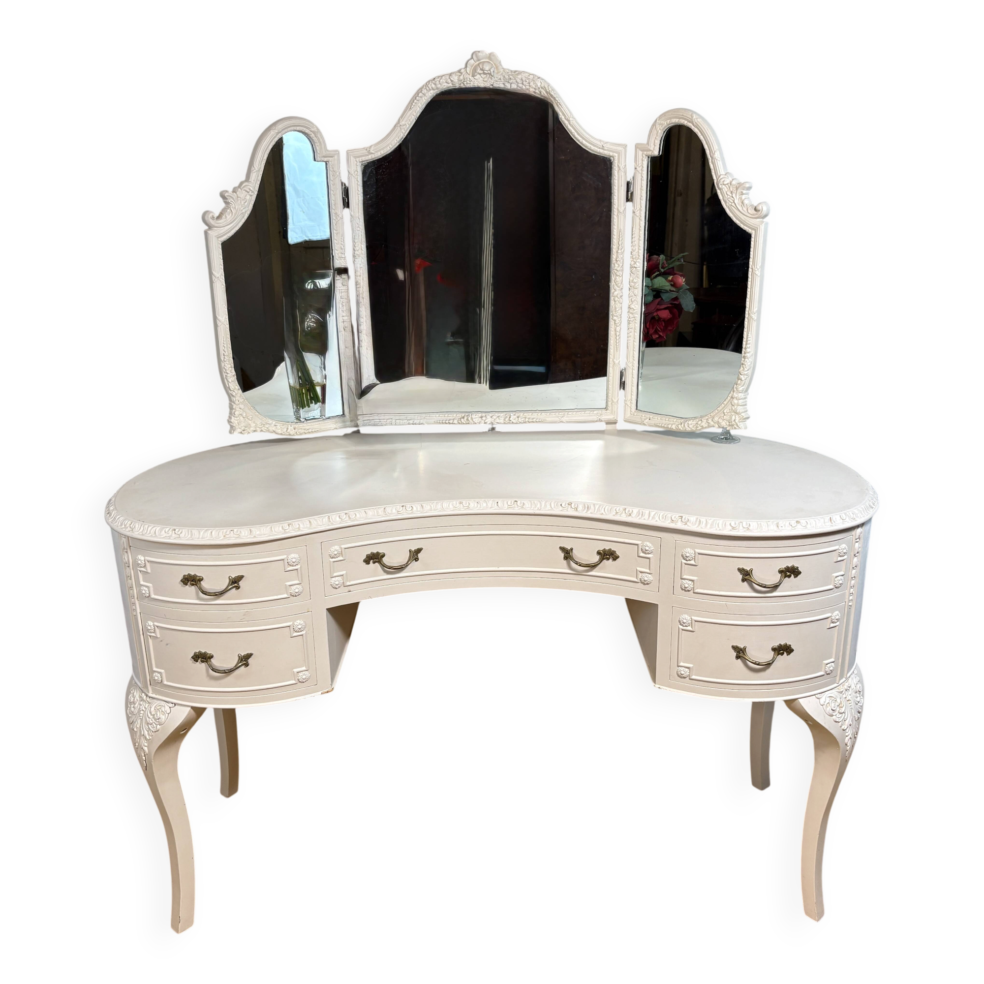 Vintage French Louis XV Style Olympus Dressing Table – Triple Mirror Vanity