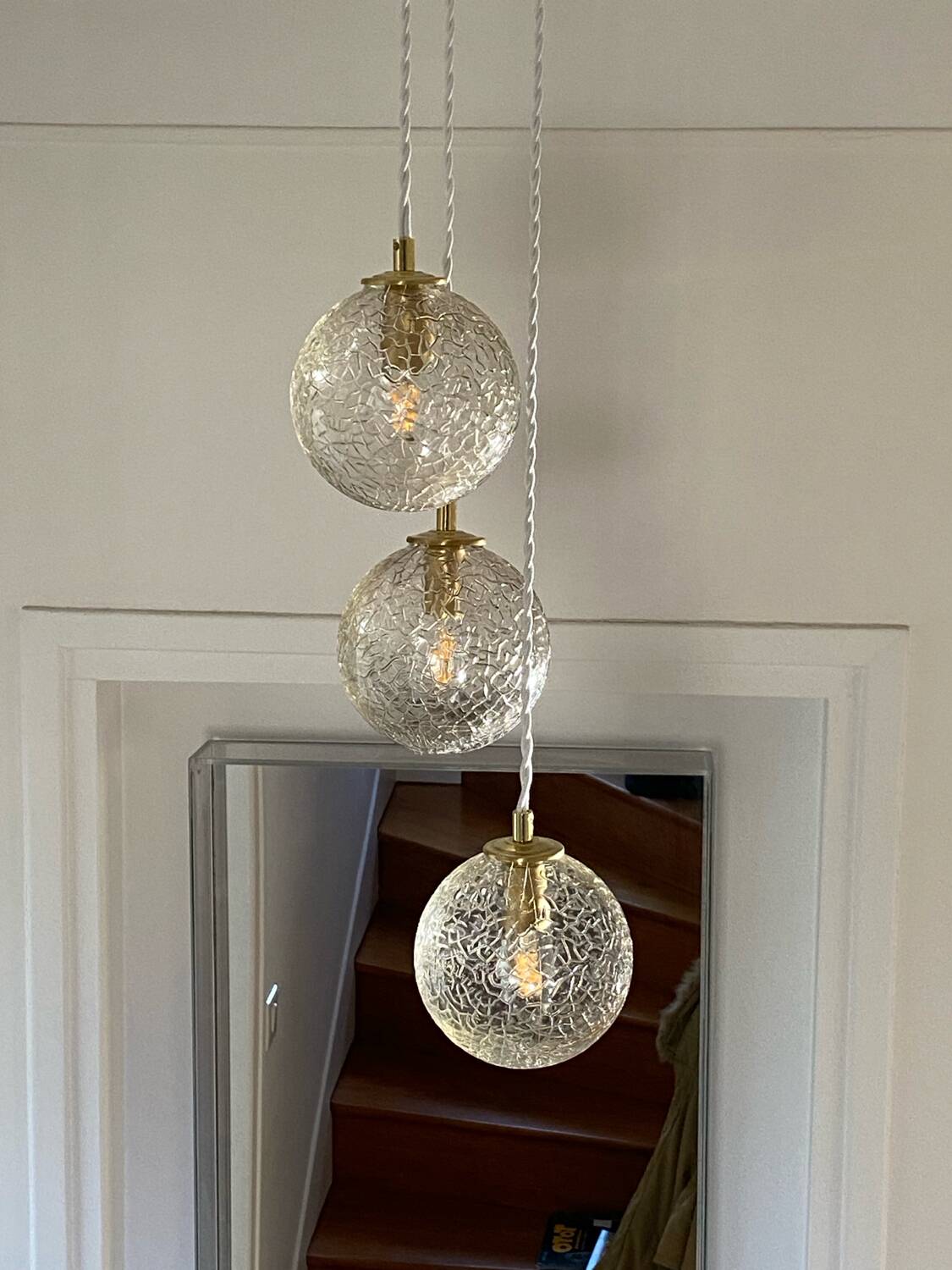 Triple pendant light with vintage glass globes