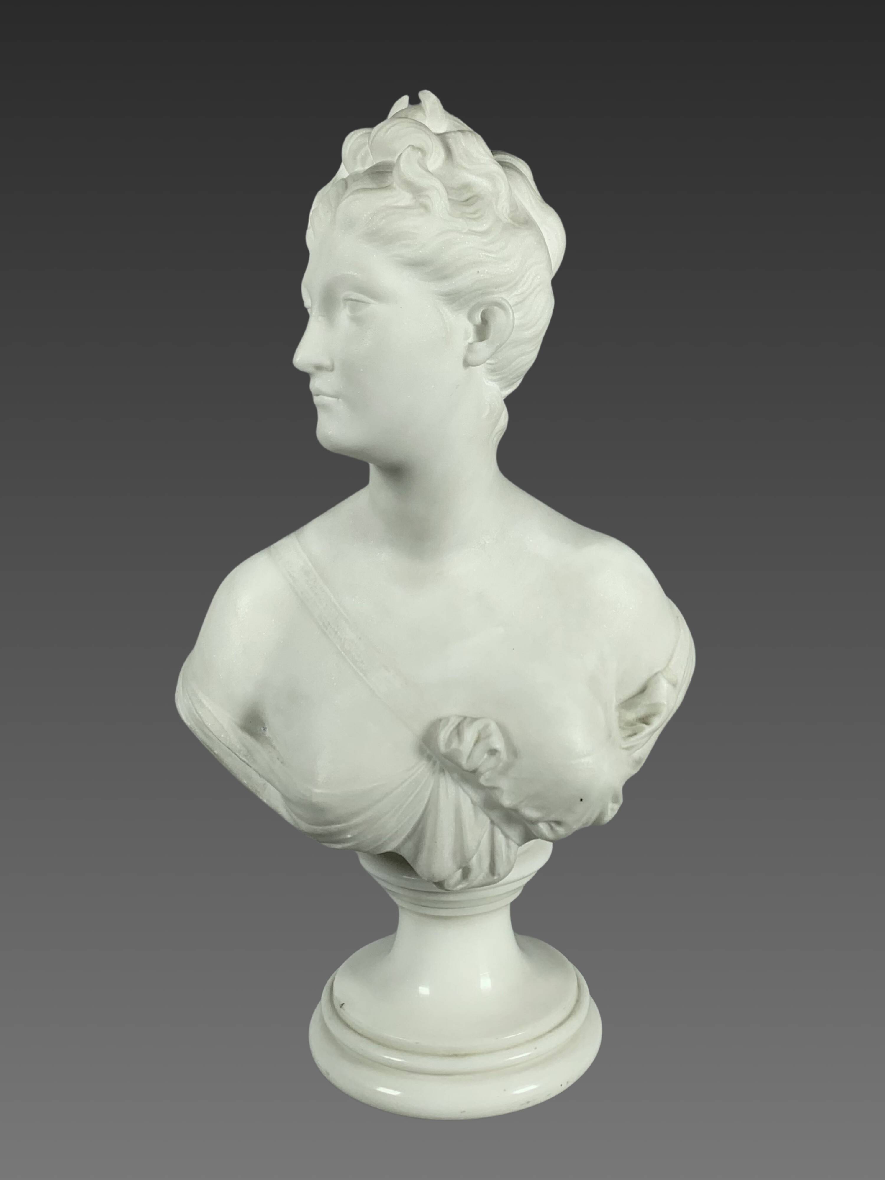 White Marble Sculpture Bust of Diana After Houdon (1741-1828) 19th Century