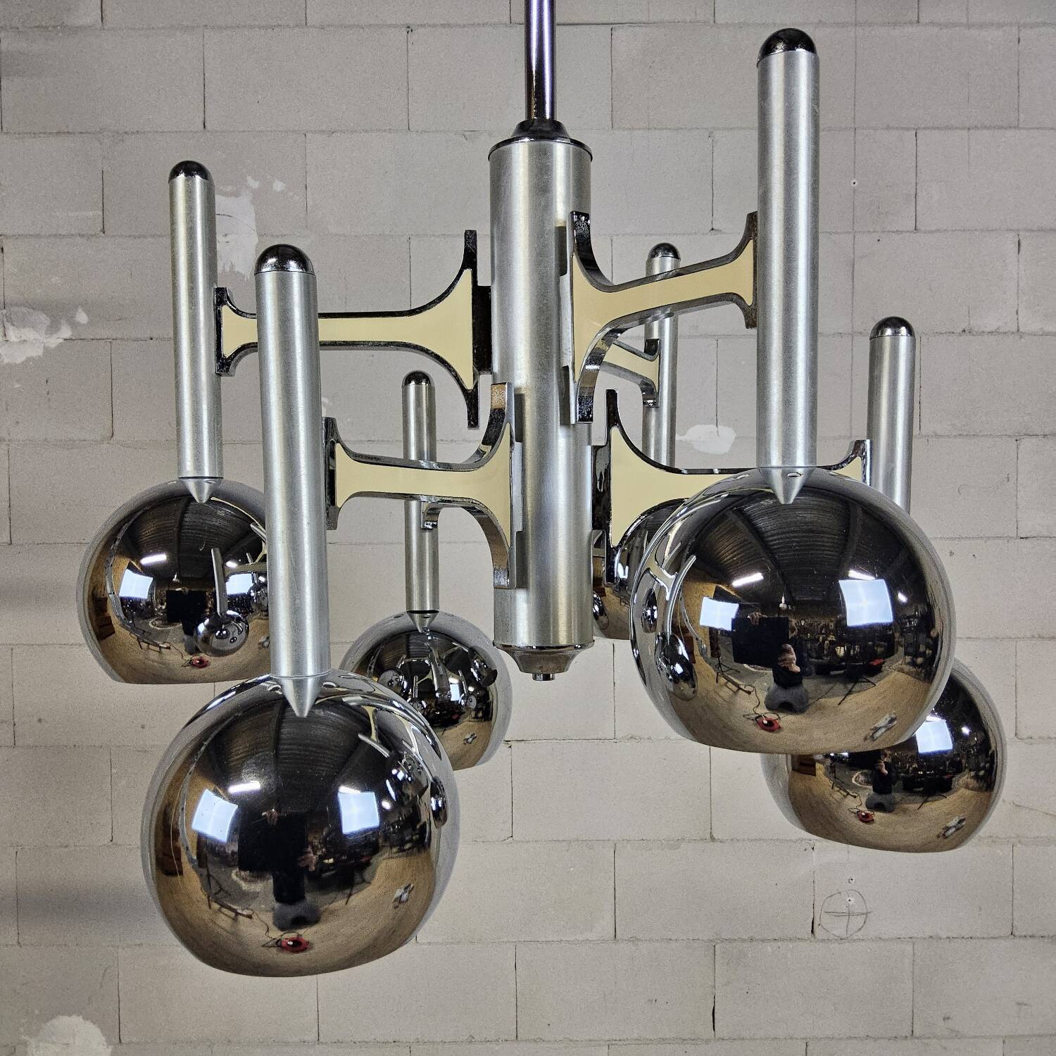 Italian design chrome vintage Space Age Gaetano Sciolari pendant lamp