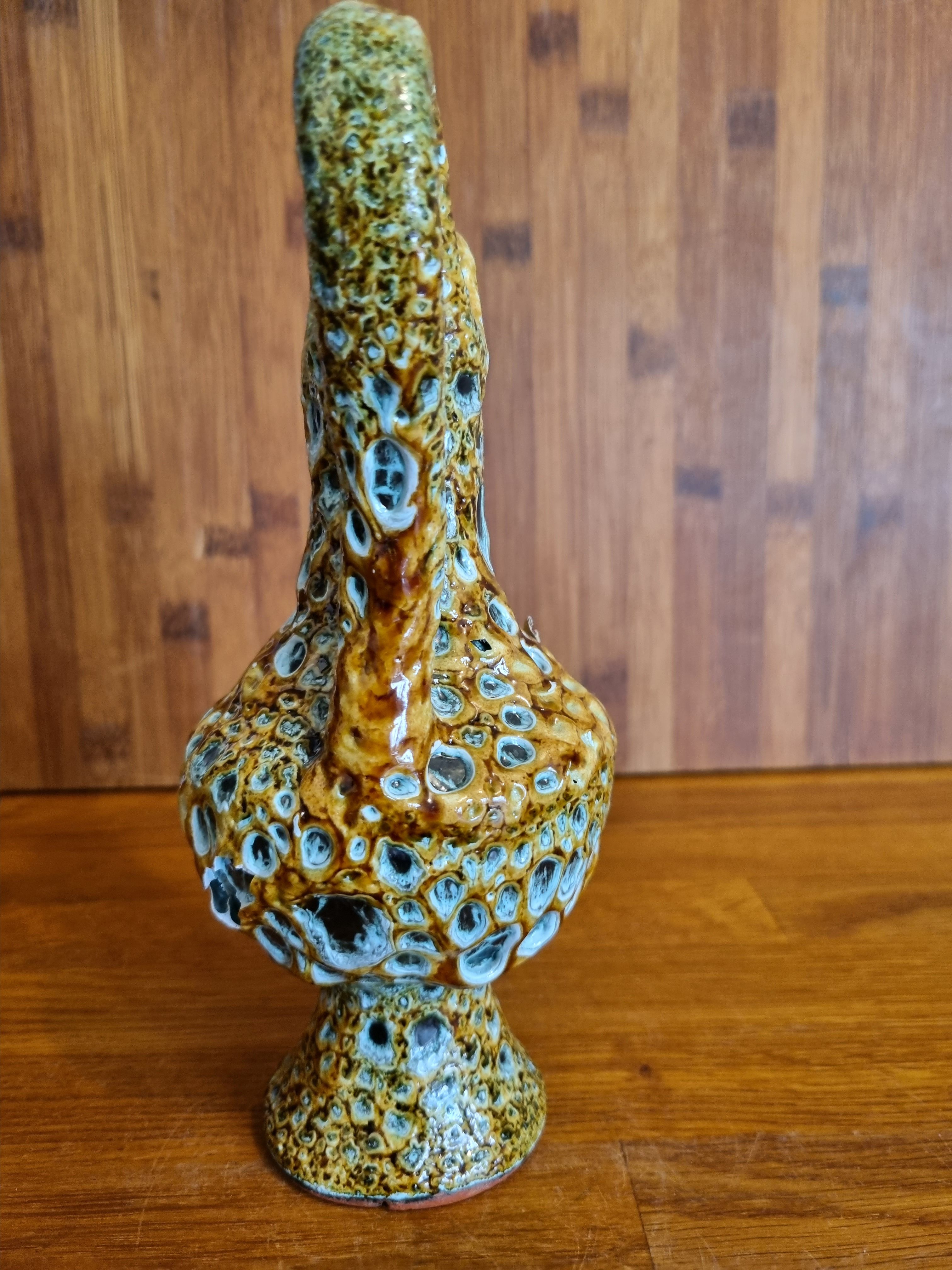Ceramic ewer vase from La poterie du Cyclope in honey enamels