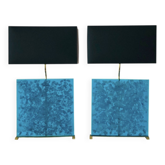 Turquoise fractal resin table lamps, 1980s