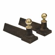 Pair of cast iron channels and brass ball 19th antique fireplace accessory