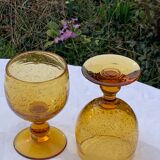 5 wine glasses in blown glass and vintage golden yellow bubble