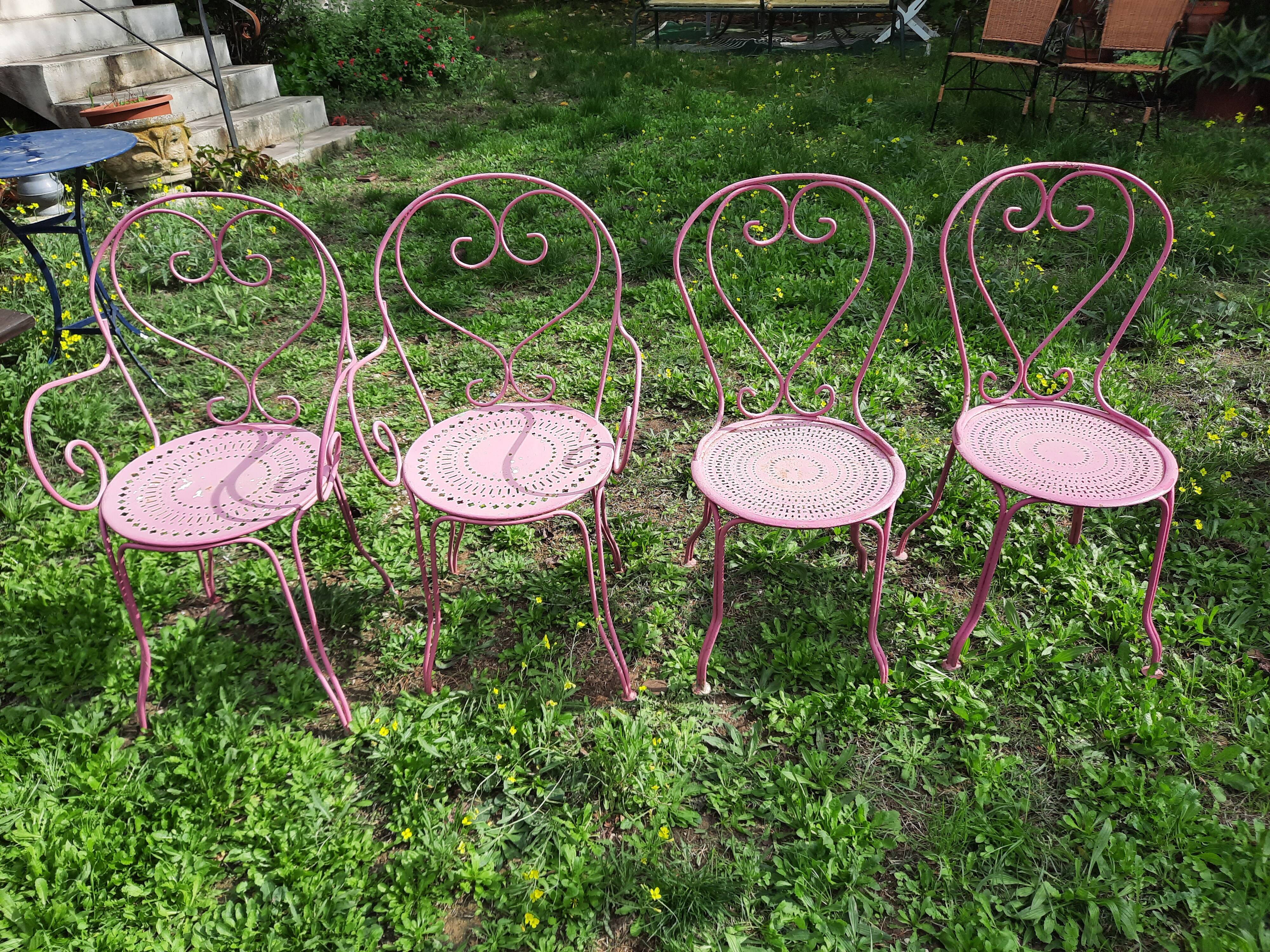 Set of 2 armchairs + 2 Fermob chairs in antique wrought iron