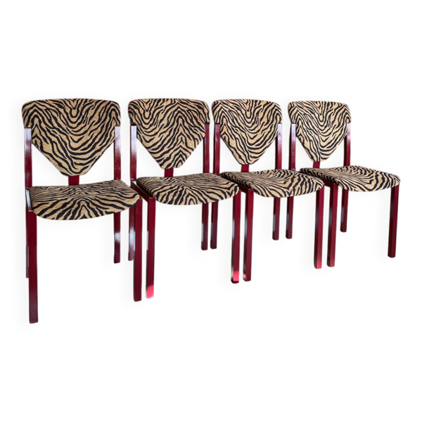 4 chaises Zèbre rouge laquée
