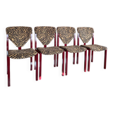 4 red lacquered zebra chairs
