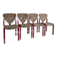 4 red lacquered zebra chairs