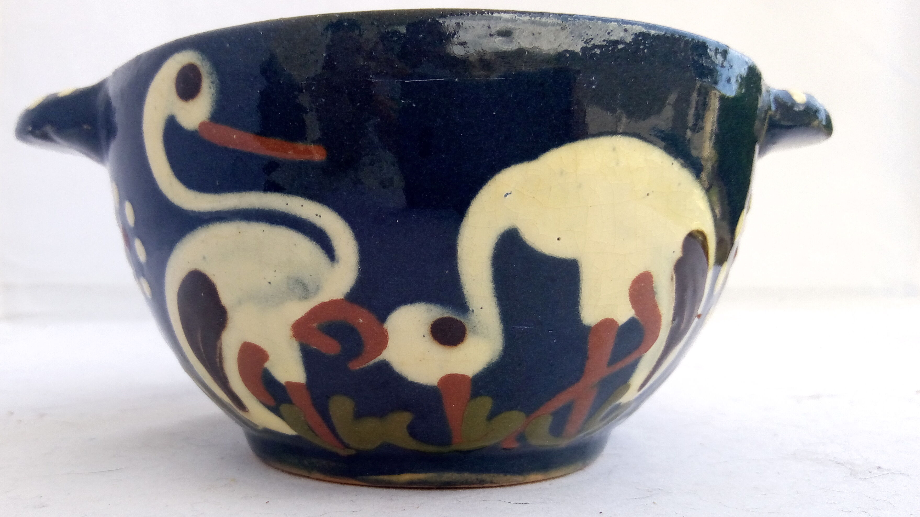 Blue ceramic Alsace bowl with storks