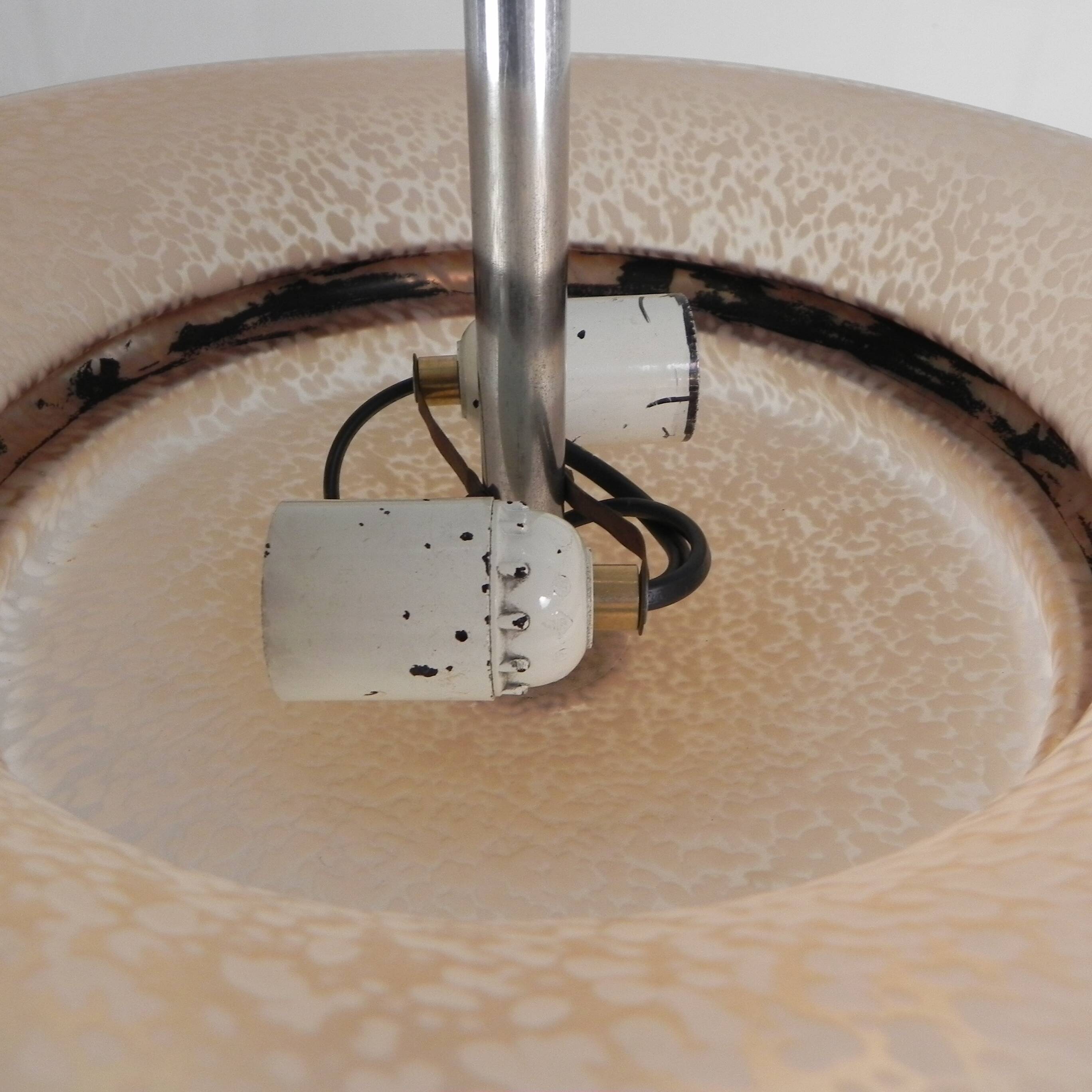 Art Deco suspension with cloudy glass shade and gold band, 1930s