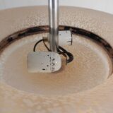 Art Deco suspension with cloudy glass shade and gold band, 1930s