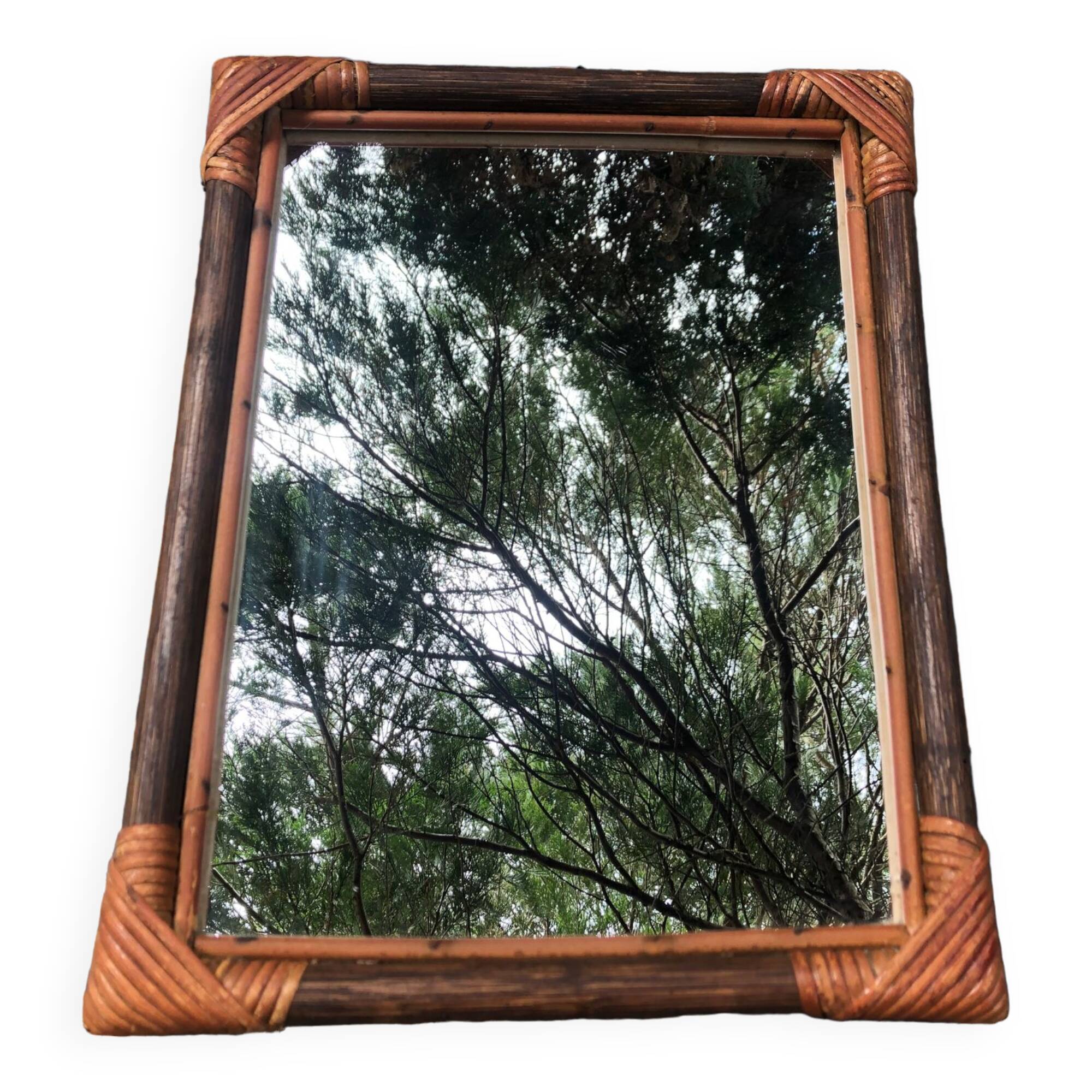 Mirror in wood and rattan 60s