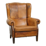 Vintage Wingback Chair Made from Sheepskin Leather