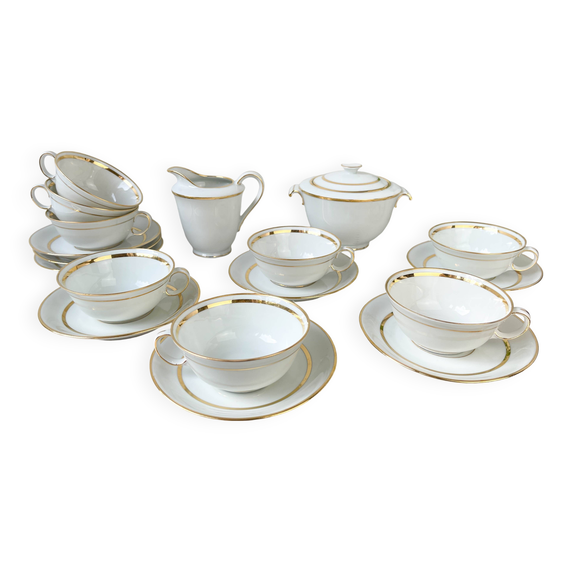 Vintage Bernardaud & Cie Limoges France porcelain tea/coffee set in white and gold