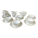 Service à thé/café vintage en porcelaine Bernardaud & Cie Limoges France blanche doré