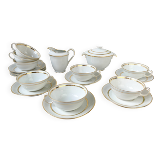 Service à thé/café vintage en porcelaine Bernardaud & Cie Limoges France blanche doré