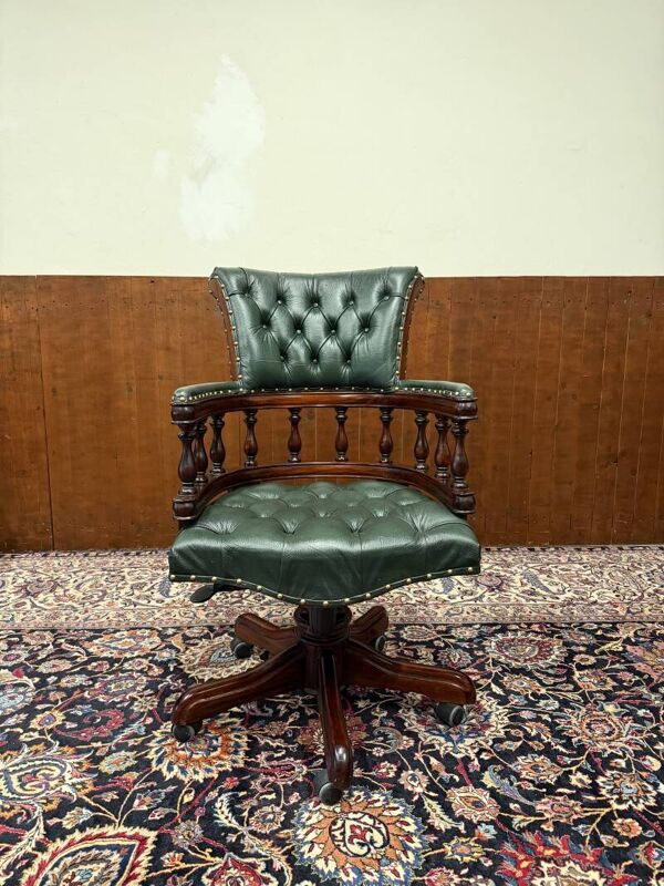 Chaise de bureau Chesterfield anglaise verte