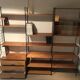 Vintage modular wall-mounted library shelf in blond walnut 1960-80