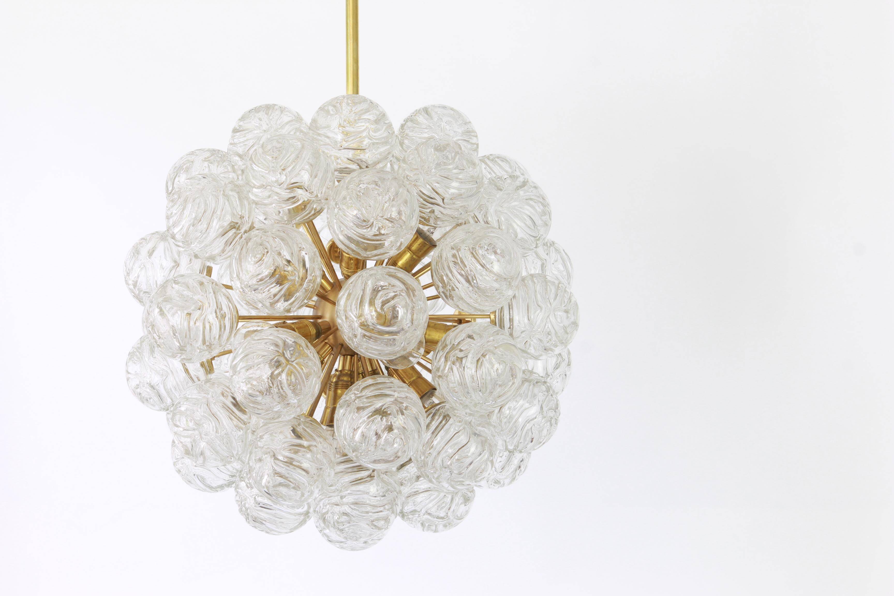 Spectacular Sputnik chandelier with snow glass balls, Doria, Germany, 1970s.