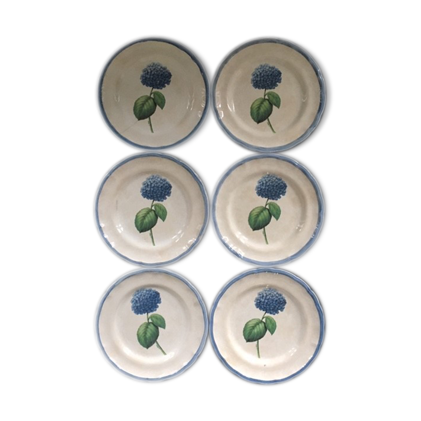 Lot of 6 plates décor hydrangea