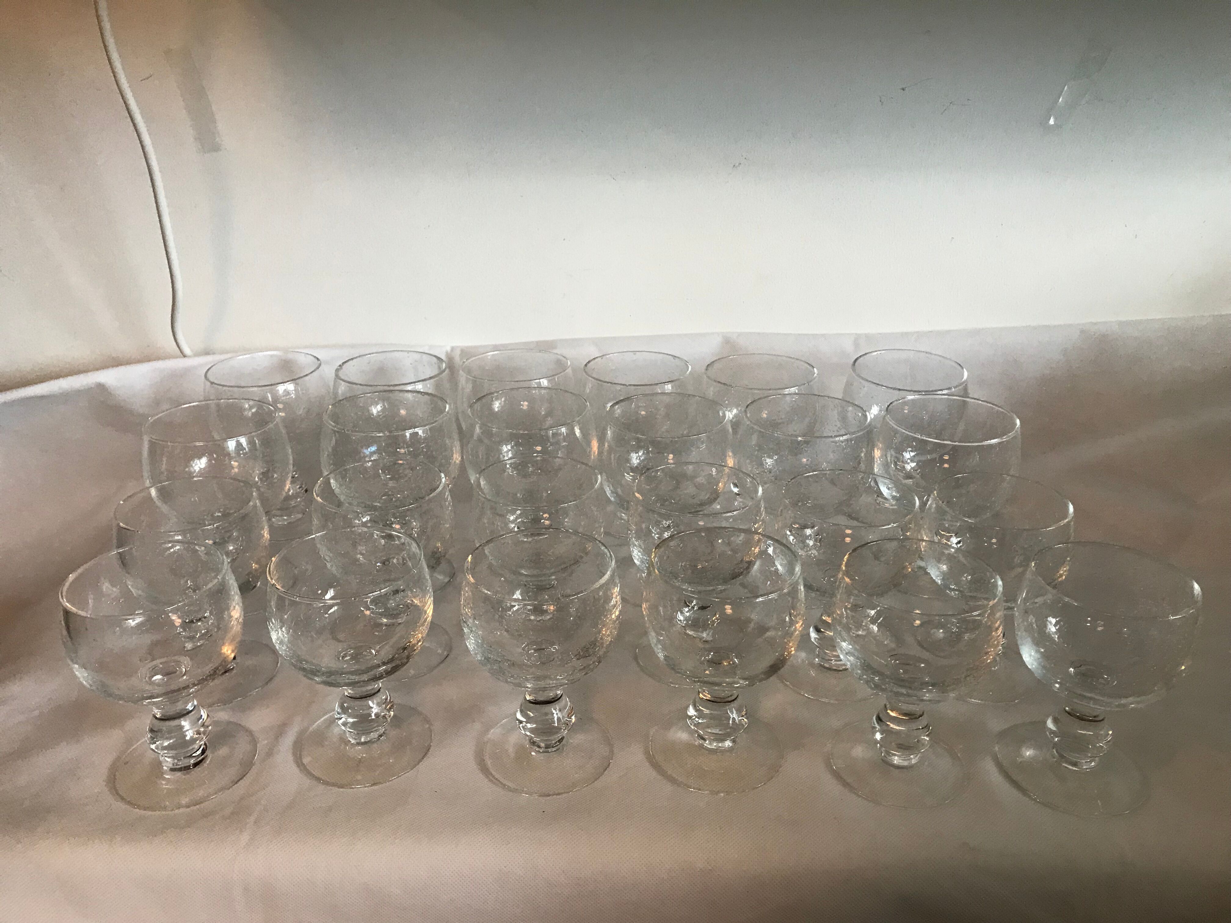 Lot 24 old crystalline glasses blown and bubbled 2 different sizes
