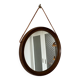 Mid-Century Scandinavian Round Wenge Wood Mirror with Leather Strap, 1950s